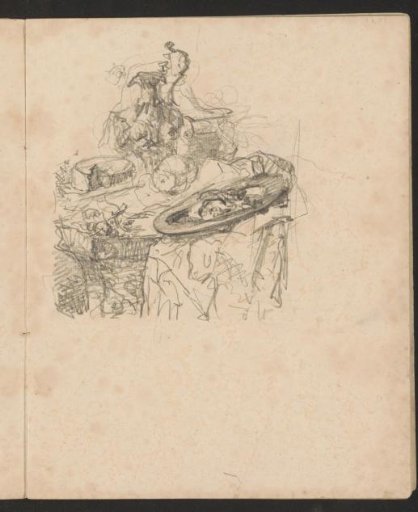 Still life with dishes of food on a table