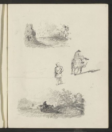Study sheet, including a landscape with a figure on a cart