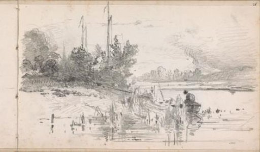 Figure in a Rowing Boat at the Water's Edge