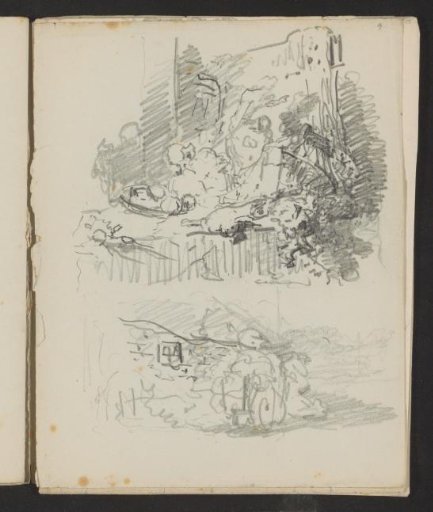 Countryside dwelling and a still life with flowers and fruit