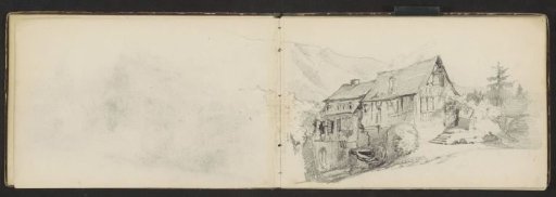Half-timbered houses in a mountain landscape