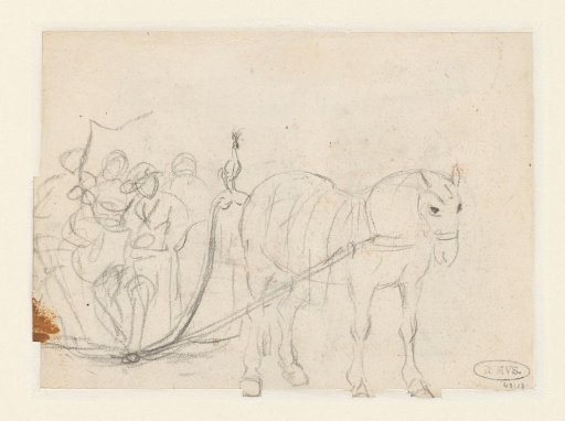 Sketch of a horse-drawn sleigh with four figures