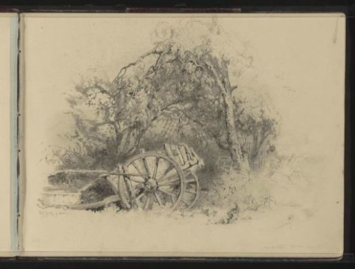 Farm cart with an overhanging tree behind the Wouter Klaassenlaan in Oosterbeek