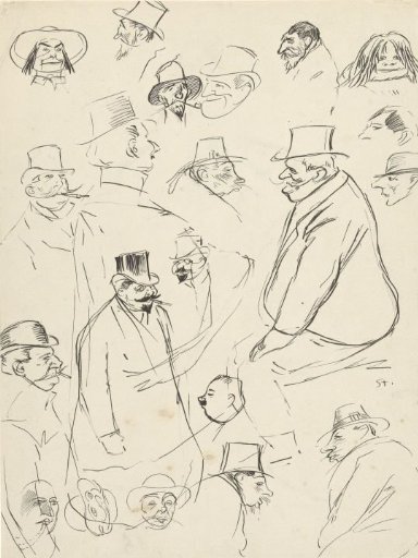 Caricature portrait and figure studies of men