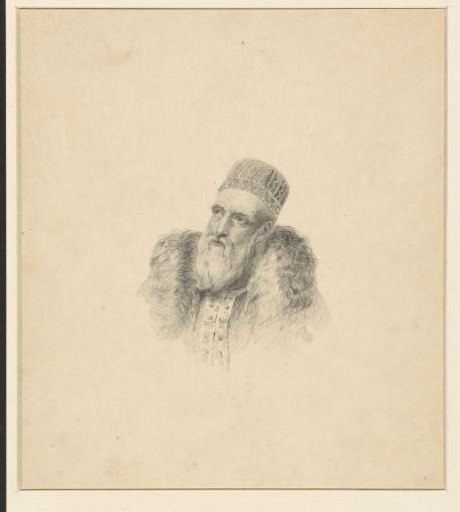 Old bearded man in 17th-century fantasy clothing