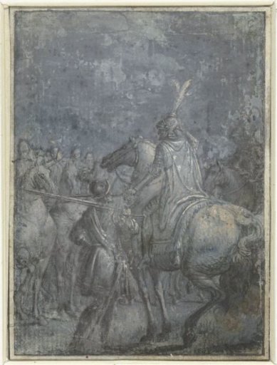 Military commander on horseback with other riders