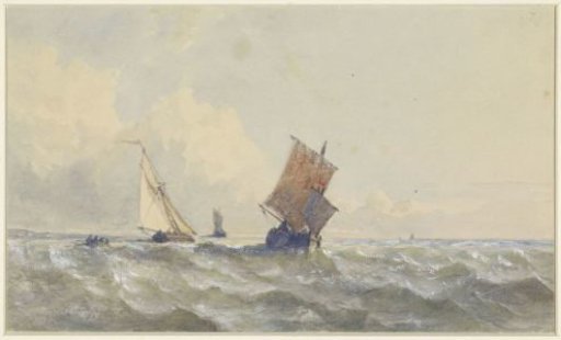 View of the open sea, with three sailing ships