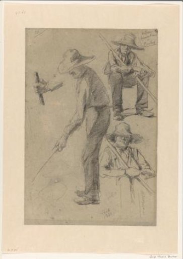 Sketch sheet with studies of a gardener