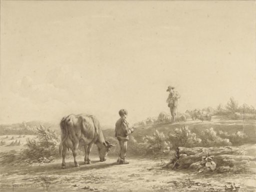 Boy with a cow and a shepherd