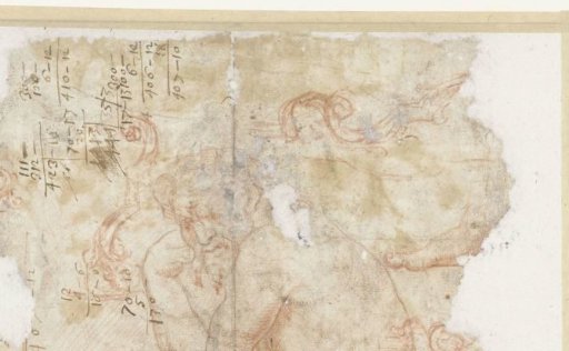 Fragments of a study of a male nude and ornaments