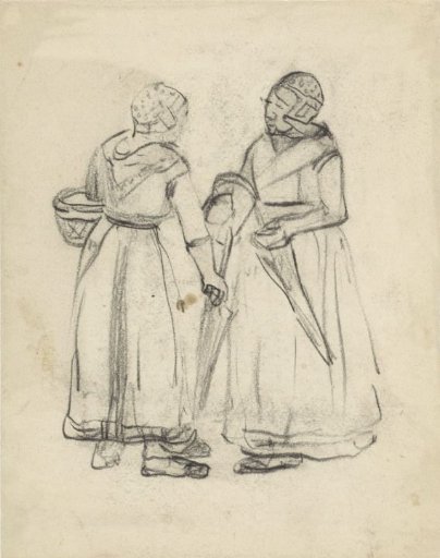 Two standing fisherwomen, in conversation