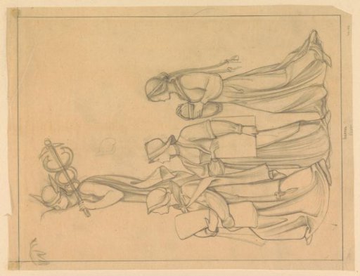 Design for a wall painting in the Beurs van Berlage: Arrival of the three maidens Industry, Sociability and Wisdom, behind a rock Mercury