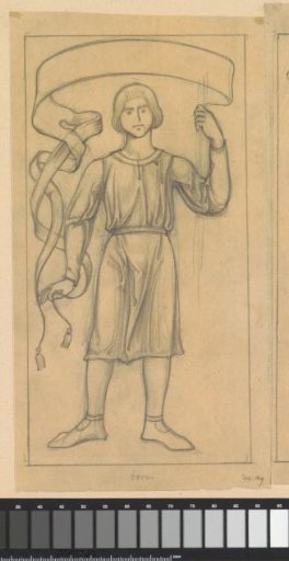 Design for a wall painting in the Beurs van Berlage: Standing young man with scroll