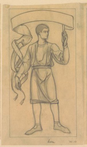 Design for a wall painting in the Beurs van Berlage: Standing man with scroll