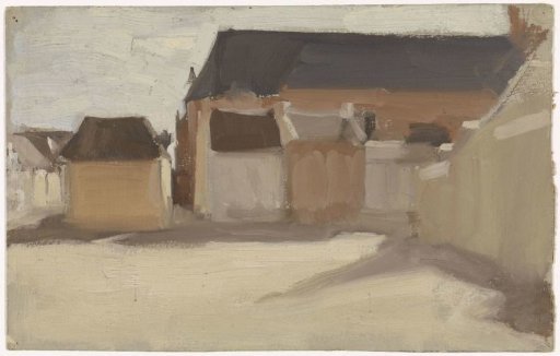 Study of a village square with buildings