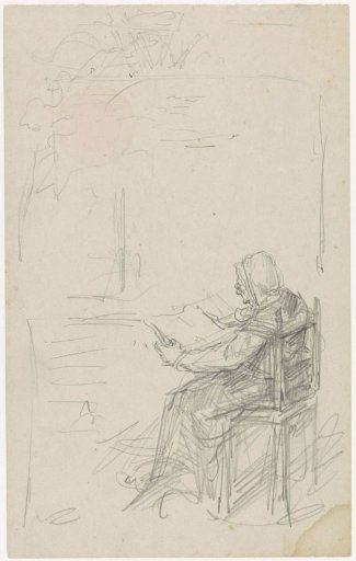 Seated old woman reading