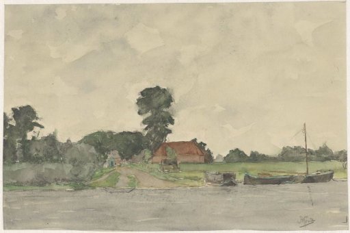 River landscape with a farm