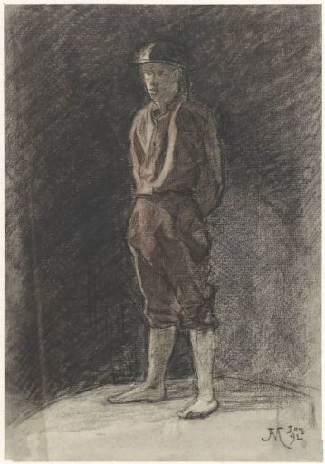 Standing Man with Helmet and Rolled-up Book Scrolls
