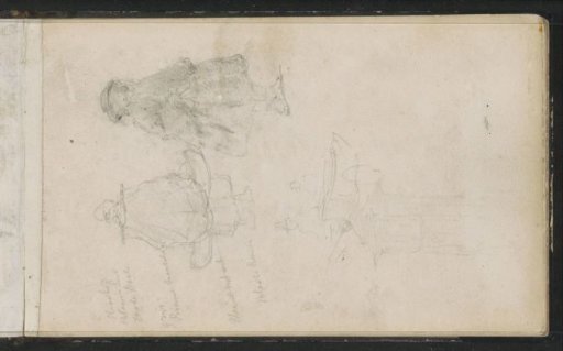 Sheet of studies with figures, a cart and an architectural study