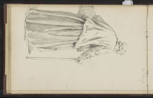 Old woman with a basket and a walking stick