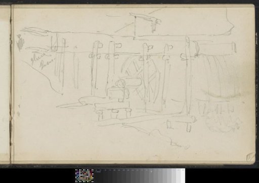 Construction with a wheel, possibly a watermill