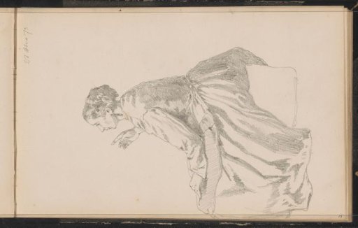 Seated woman with raised right hand
