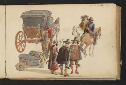 Coach and figures in seventeenth-century clothing