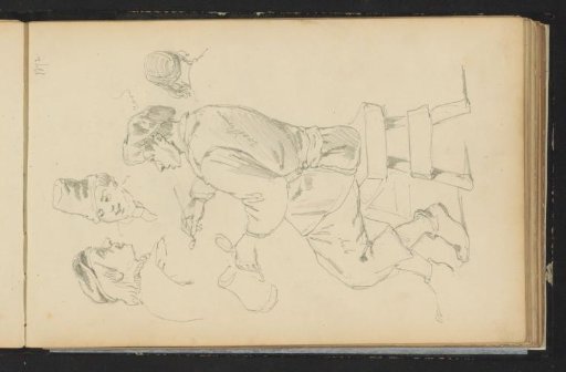 Three men in seventeenth-century clothing and a woman's head