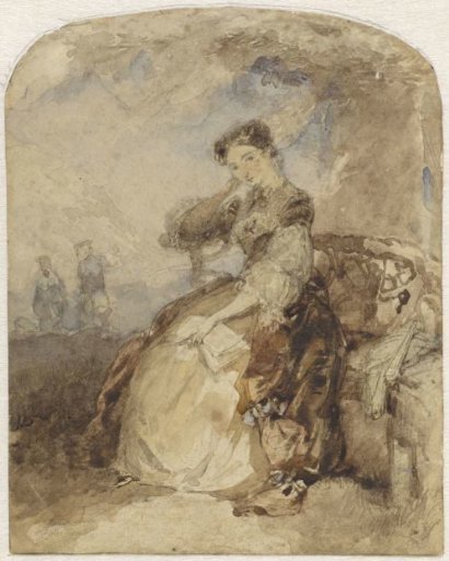 Lady seated on a bench under a tree, with a book in her hand