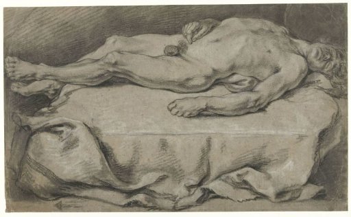 Anatomische studie van liggend mannelijk naakt