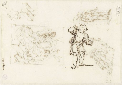 Studies of a reclining nude male figure