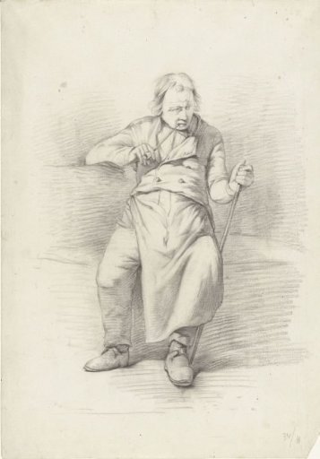 Man smoking a pipe, leaning half back
