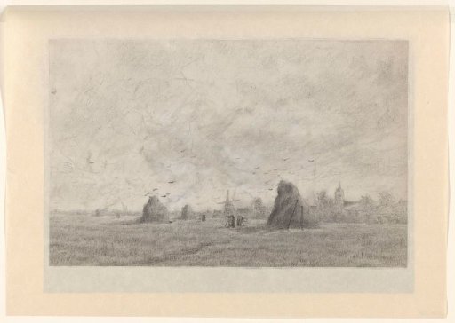 Pastoral landscape with a few haystacks