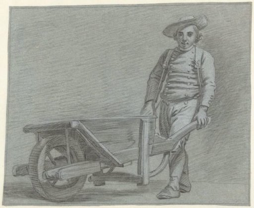 Standing man with a wheelbarrow