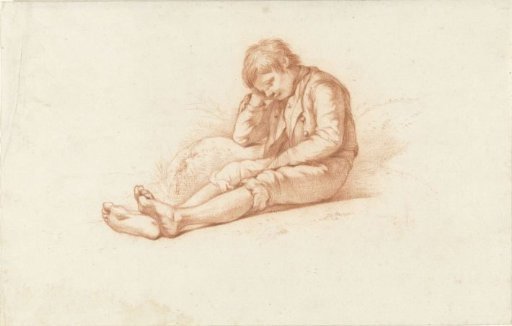 Seated boy with arm under head