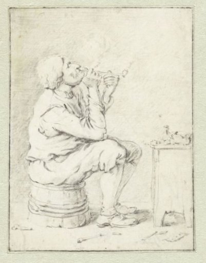 Smoking Peasant, Seated, Facing Right, on an Upturned Half Barrel