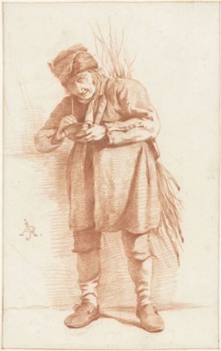 Standing man with a pipe and a bundle of twigs