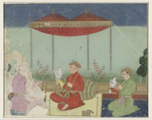 Jahangir seated under a canopy on a terrace