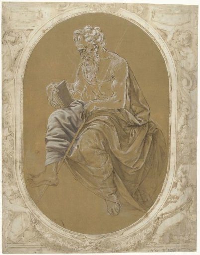 Study for a Reading Apostle or Evangelist, Mounted in a Frame with Putti with Cartouches and Female Figures with Festoons