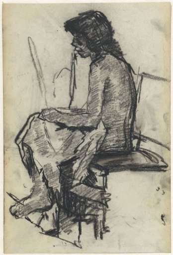Sketch of a nude girl, seated with a cloth over her knees