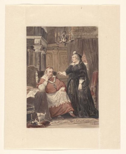 Two persons in an interior, possibly Maria de Medici and Cardinal de Richelieu