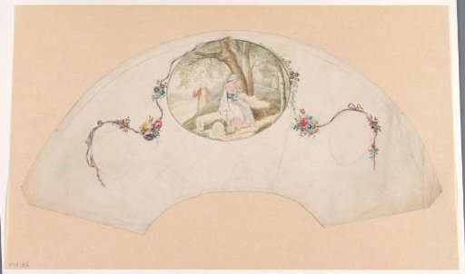 Design for a fan with a sleeping woman and a man