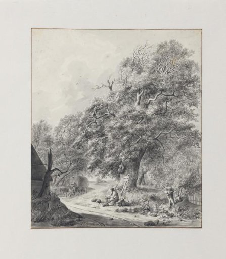 Landscape with a hay wagon on a road