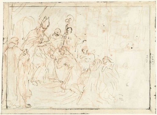Person Kneeling Before a Bishop