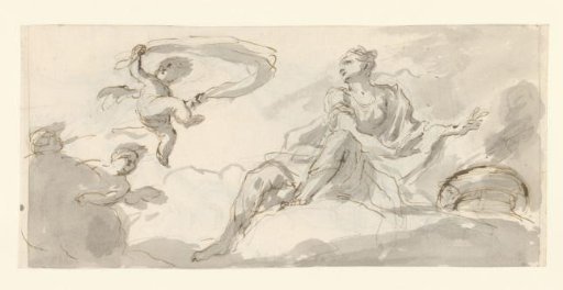 Woman and putti in the clouds