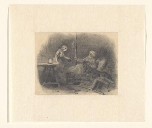 Interior with an old man in a bed