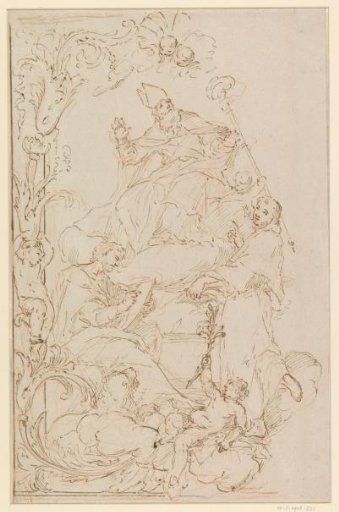 Saint Bishop with at His Feet the Evangelist Mark and a Standing Saint