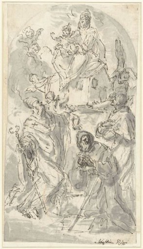 The Madonna of the Santa Casa of Loreto, adored by three saints