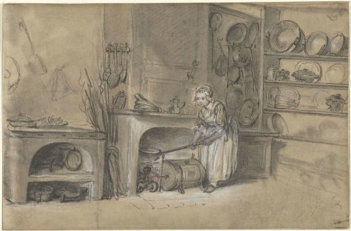 Kitchen scene with a Girl frying Pancakes