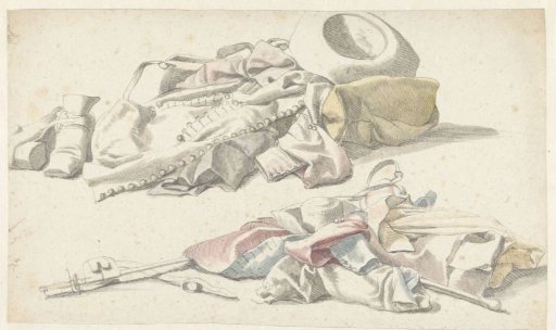 Two still lifes of a soldier's kit